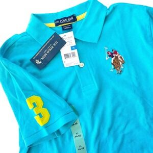 NWT U.S. Polo Assn. Boys XL (14–16) Polo Shirt, Turquoise Blue/Yellow Logo #3